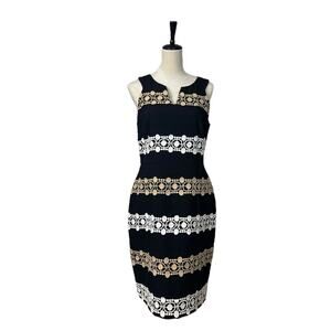 Katherine Kelly Sheath Dress Sleeveless Crochet Black Tan White Women’s Size 8